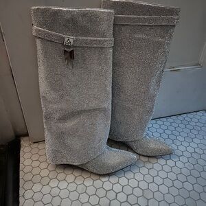 Sparkly Silver Wedge Boots size 7